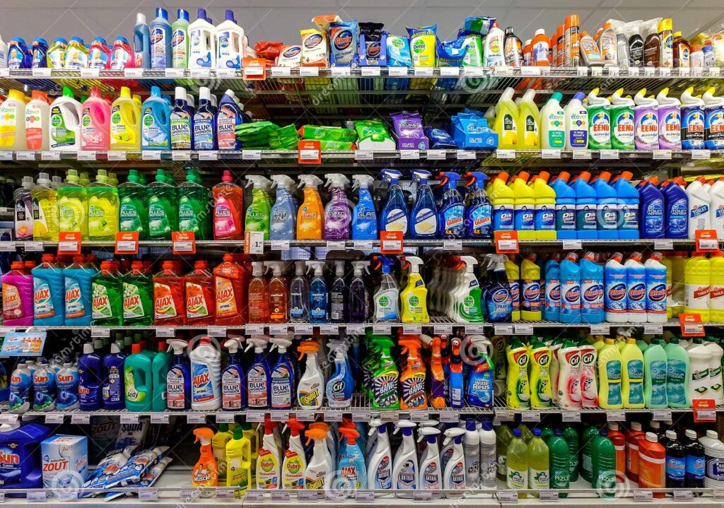 cleaning-products-supermarket-display-different-brands